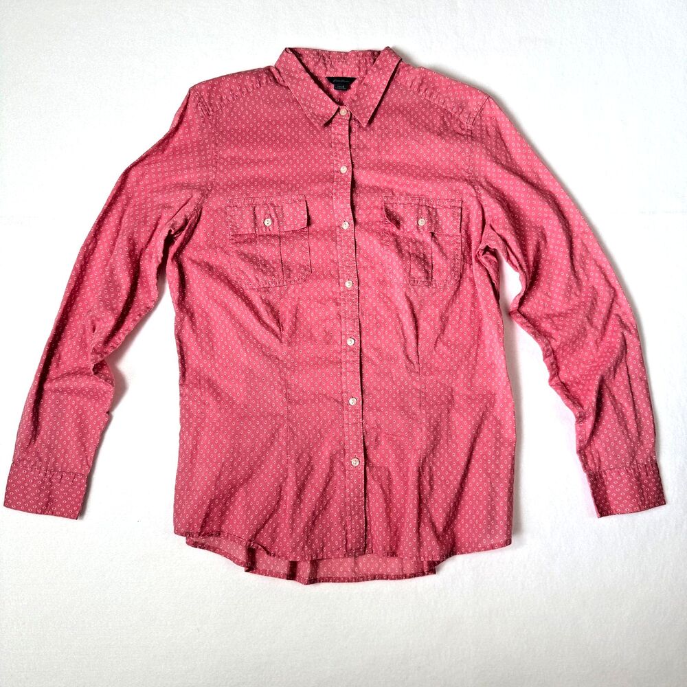 Eddie Bauer Womens Medium Button Up Blouse Pink Long Sleeve